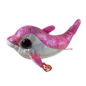 Ty Beanie Boos Sparkles Pink Dolphin Plush Glitter Eyes Plush Stuffed Animal Toy